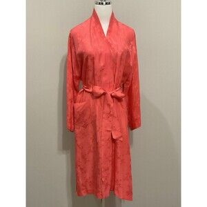 Vintage 50s Dynasty Hong Kong Silk Jacquard Peach Dressing Gown Robe Hostess Med